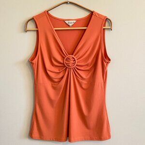 Vintage Y2K Orange V-Neck Tank Top with Ring Detail Stretch A-line Summer Spring